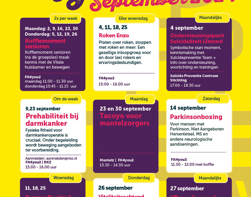 Maandagenda Vitale Huiskamer September